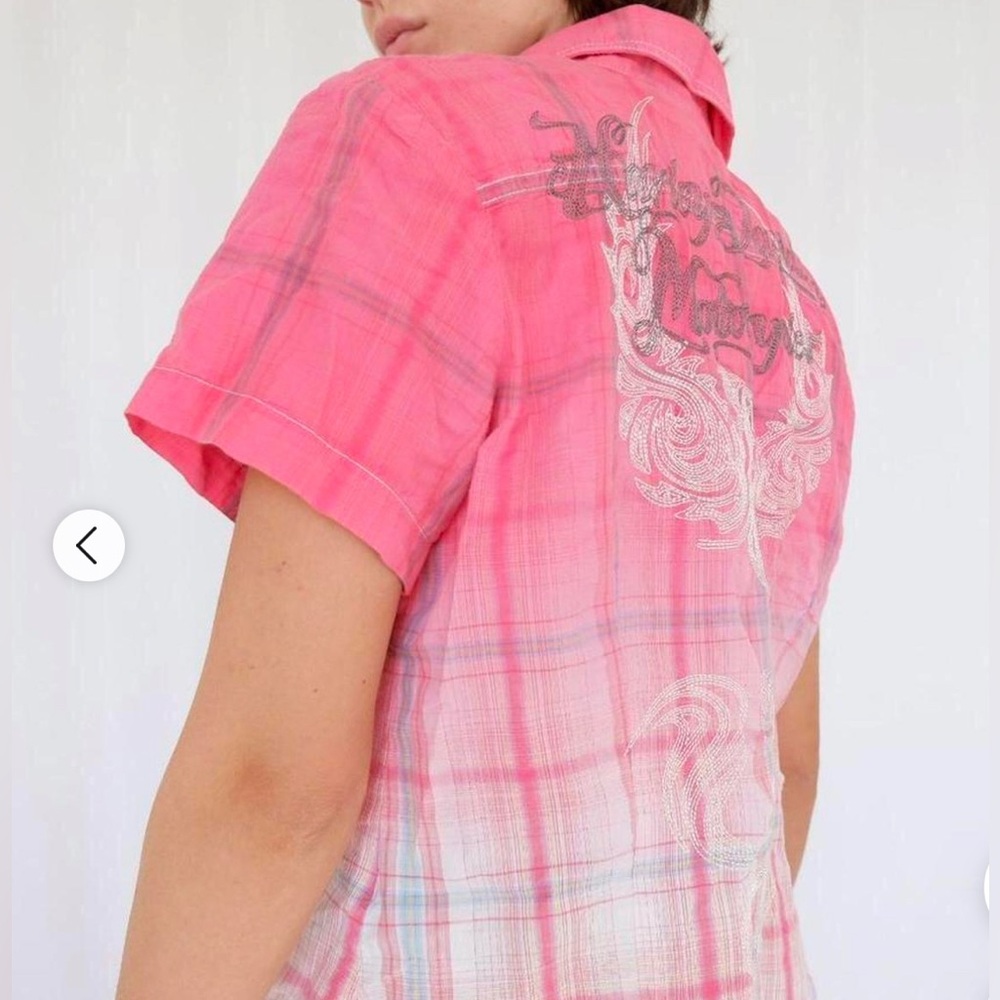Harley-Davidson plaid ombré pearl snap shirt with embroidered back design. Small - Picture 2 of 11